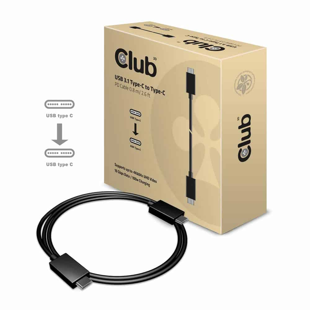 (image for) Club3D USB 3.1 Type-C 80cm Cable 10Gbps 4K60Hz Active ~100Watt